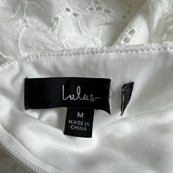 Lulus Mini Fit to Frolic White Eyelet Lace Puff Sleeve Babydoll Dress Size Med - Picture 7 of 11